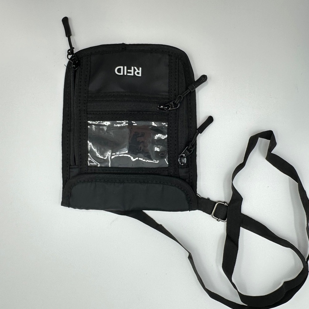 The Foldie RFID Blocking Neck Wallet Travel Passport Holder Crossbody Bag Black